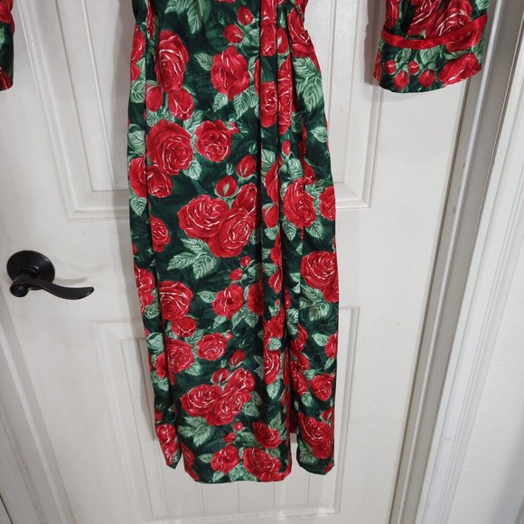 Victorias Secret Womens Robe Vtg 80s Gold Label Red Green Floral Satin Long Sz S - Picture 11 of 11